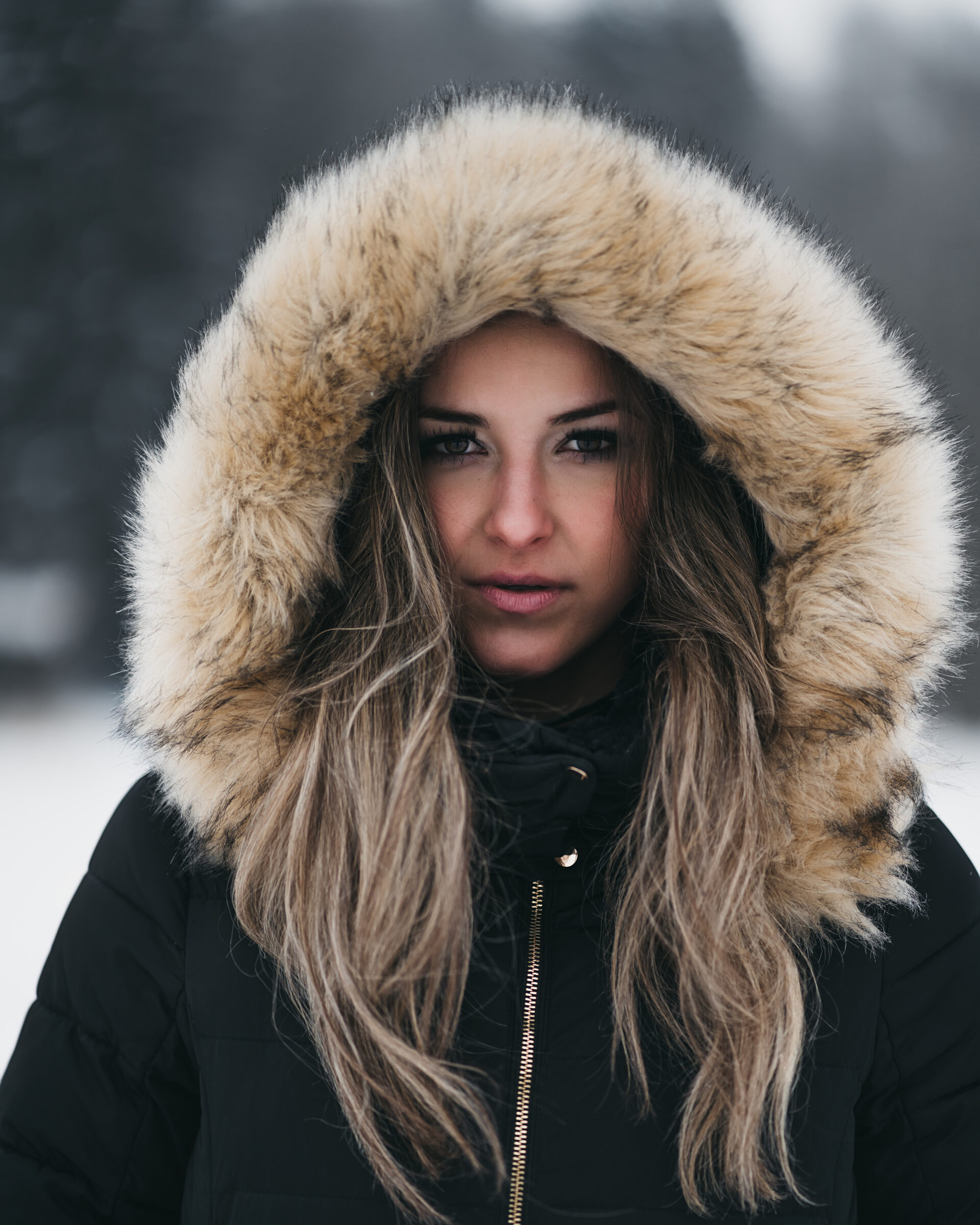 Focení portrétů - portrét ženy v zimě
